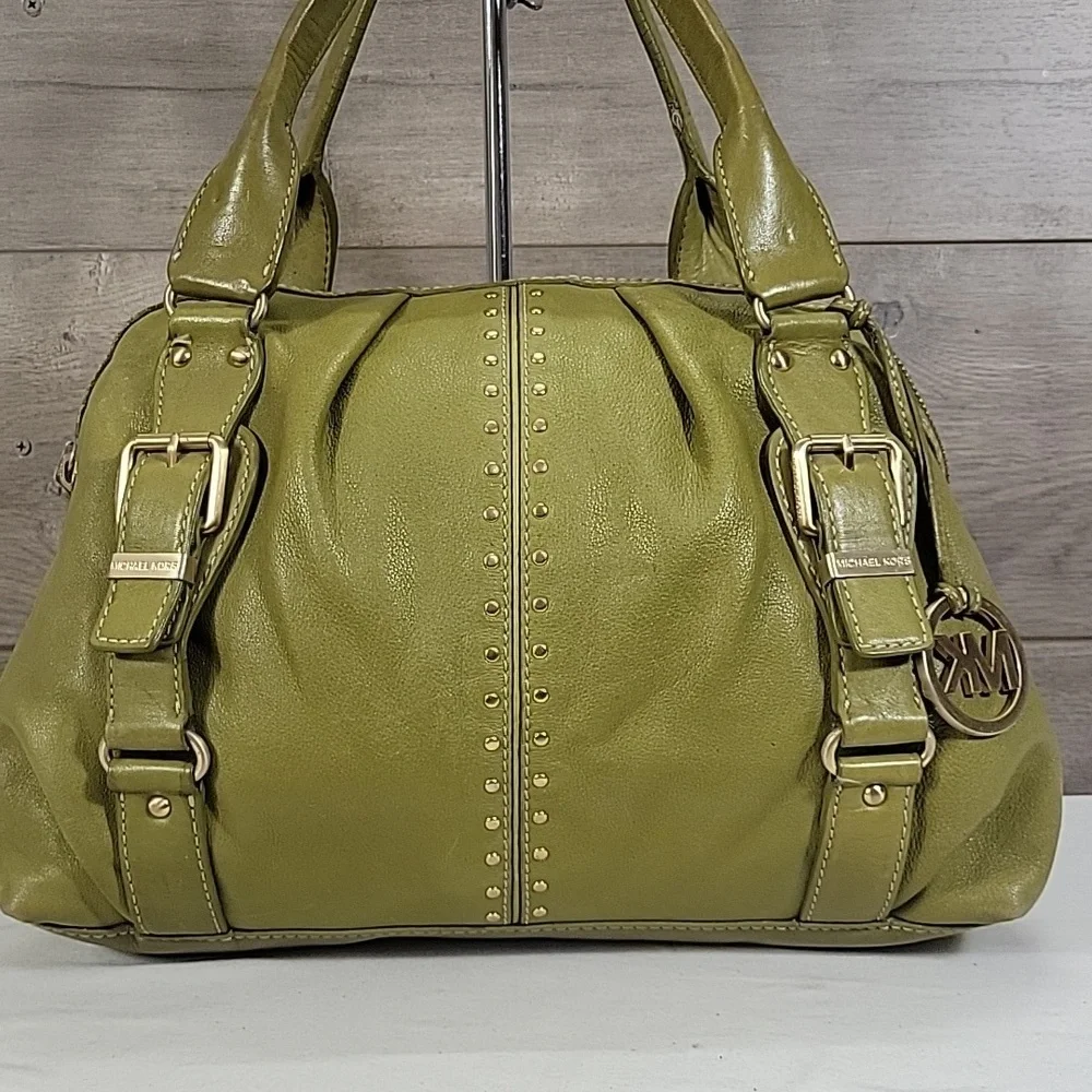 Michael Kors Olive Green Leather Handbag with Gold Hardware